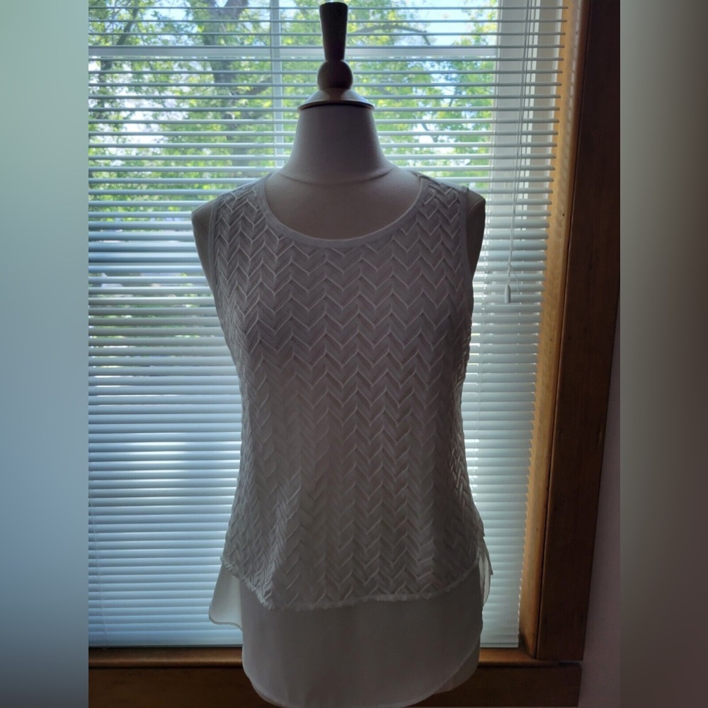 Loft Womens' White Lace Front Hi-Lo Style Tank Top